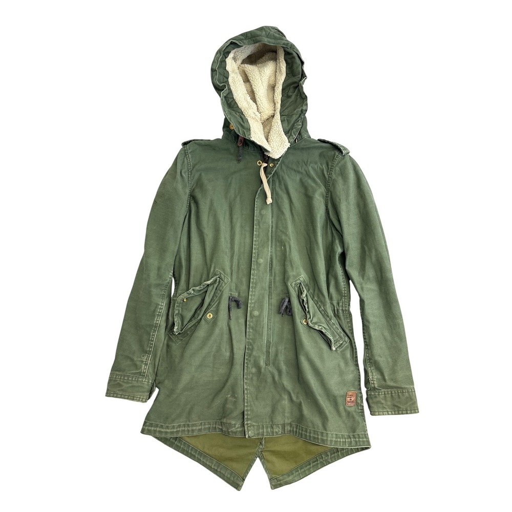 Scotch & Soda Women Green Sherpa Lined Hood Fishtail Parka Jacket Size S